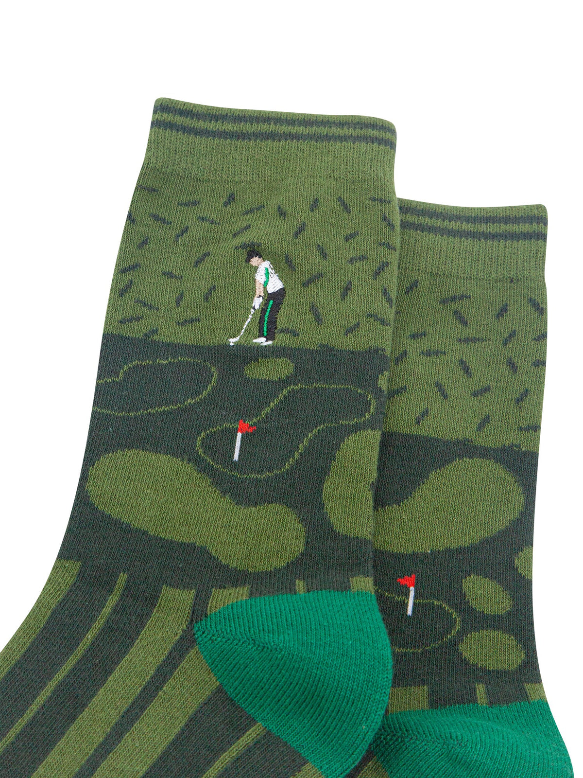 Golfer-Combed-Cotton-Pattern-Embroidered-Socks-in-Green-Close-Up