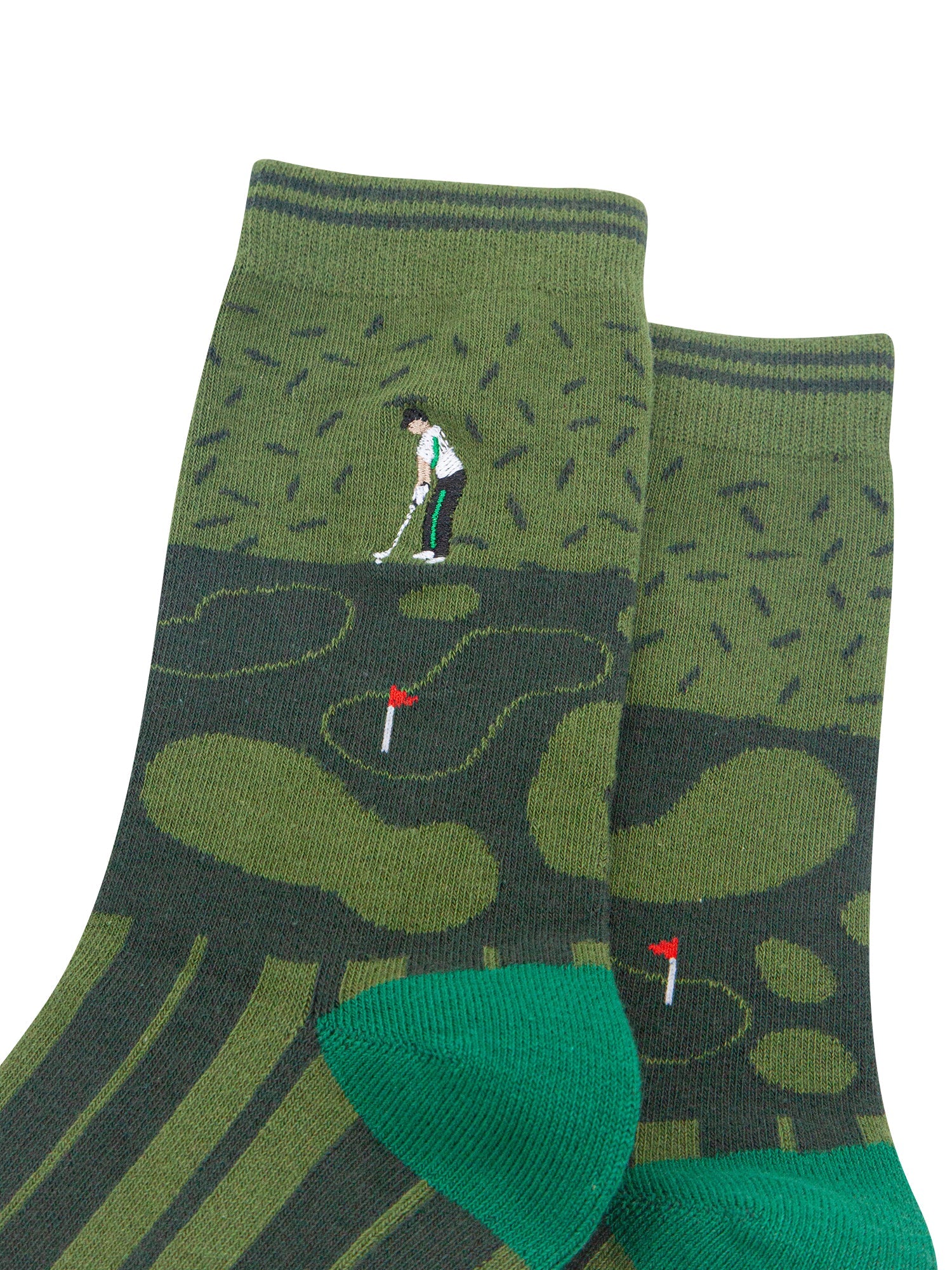 Golfer-Combed-Cotton-Pattern-Embroidered-Socks-in-Green-Close-Up