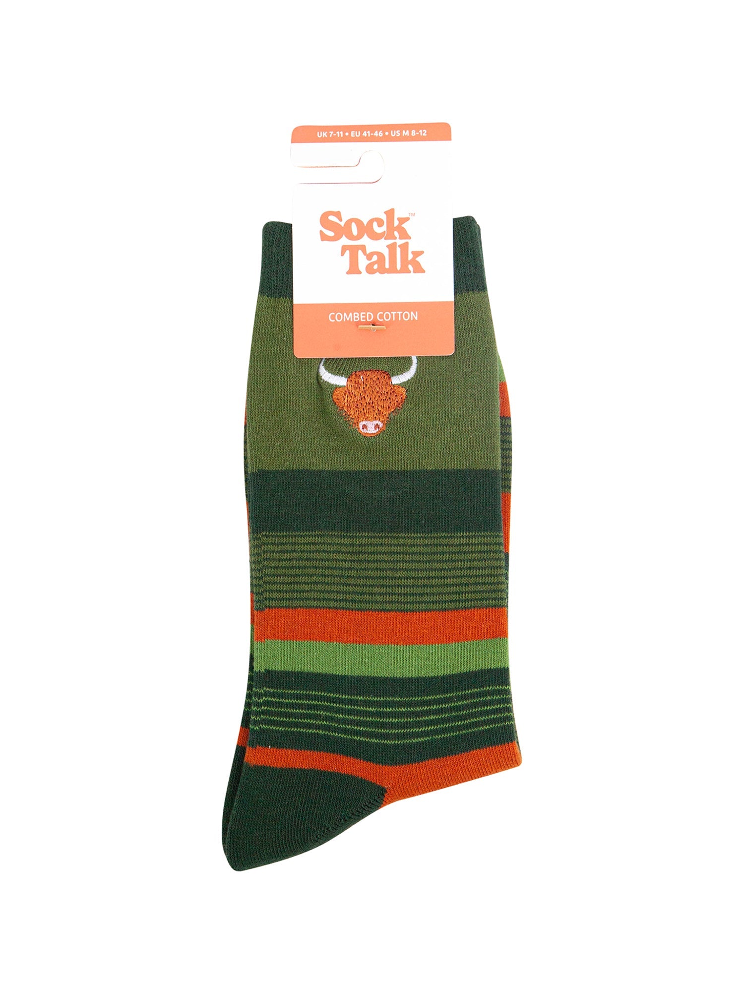 Embroidered-Highland-Cow-Striped-Combed-Cotton-Socks-in-Khaki-In-Packaging
