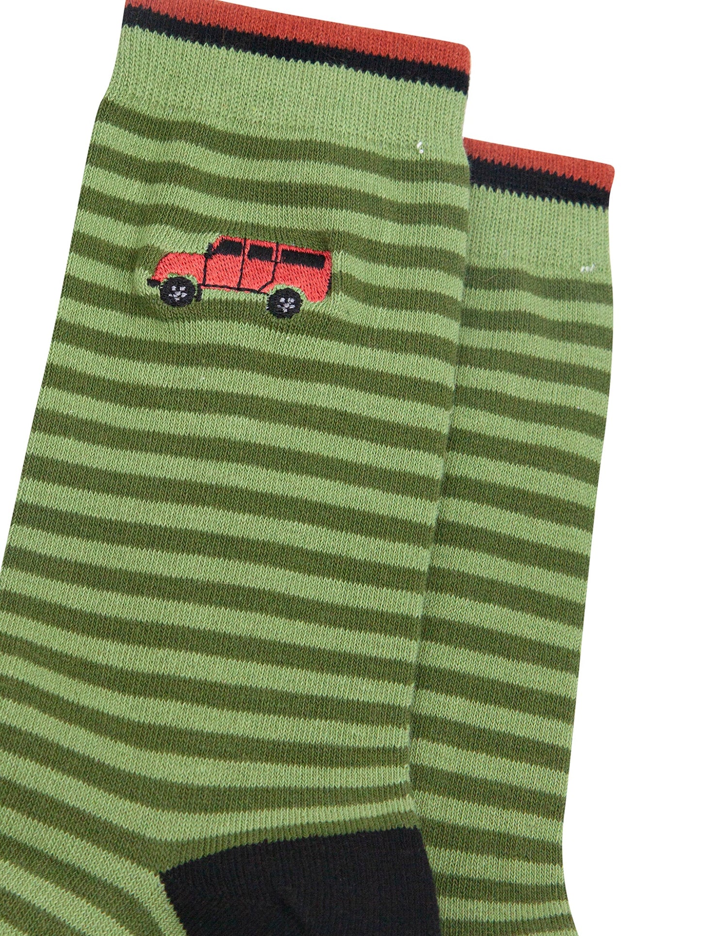 Embroidered-Off-Roader-Striped-Combed-Cotton-Socks-in-Green-Closeup