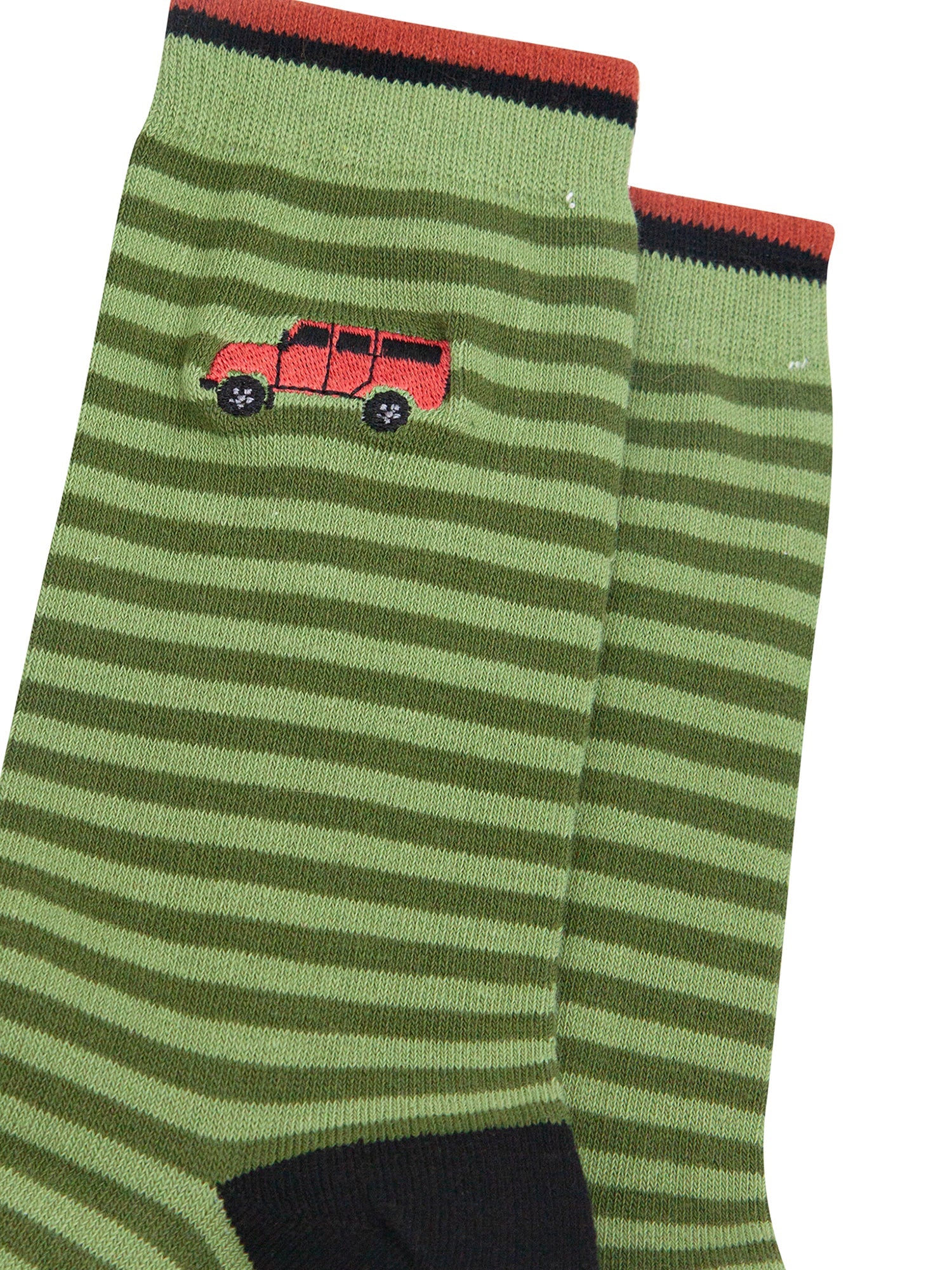 Embroidered-Off-Roader-Striped-Combed-Cotton-Socks-in-Green-Closeup