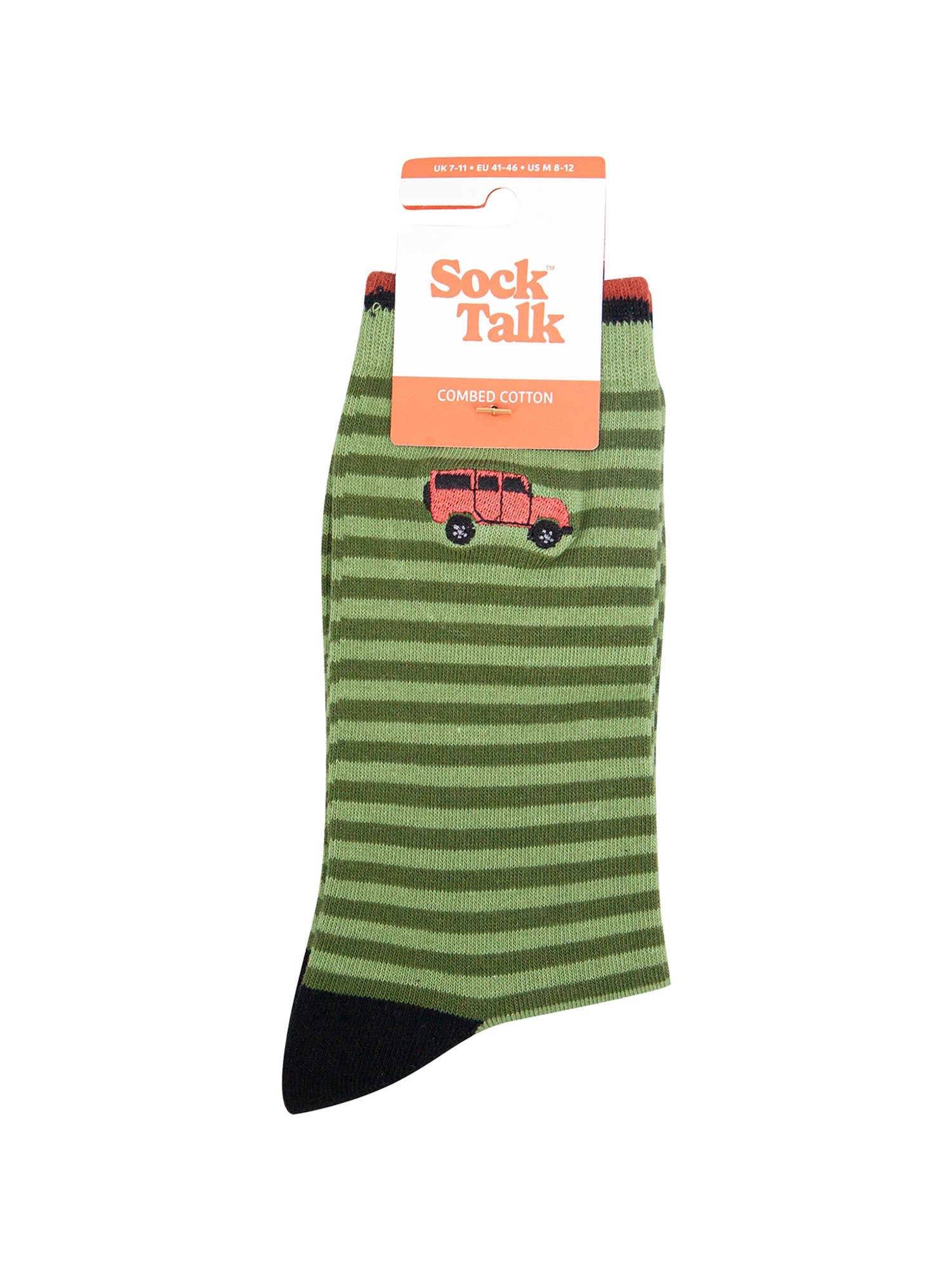 Embroidered-Off-Roader-Striped-Combed-Cotton-Socks-in-Green-In-Packaging