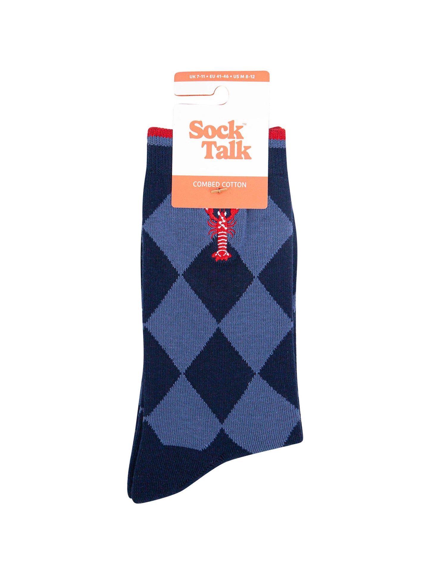 Embroidered-Lobster-Argyle-Combed-Cotton-Socks-in-Navy-Blue-In-Packaging