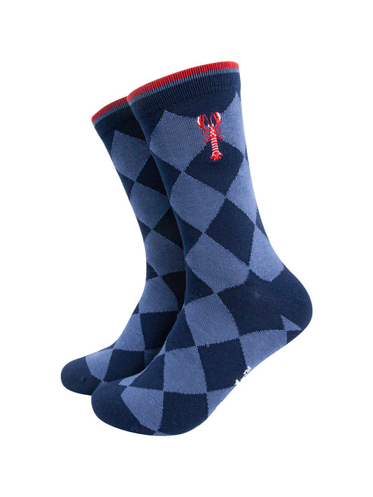 Embroidered-Lobster-Argyle-Combed-Cotton-Socks-in-Navy-Blue-Mannequin