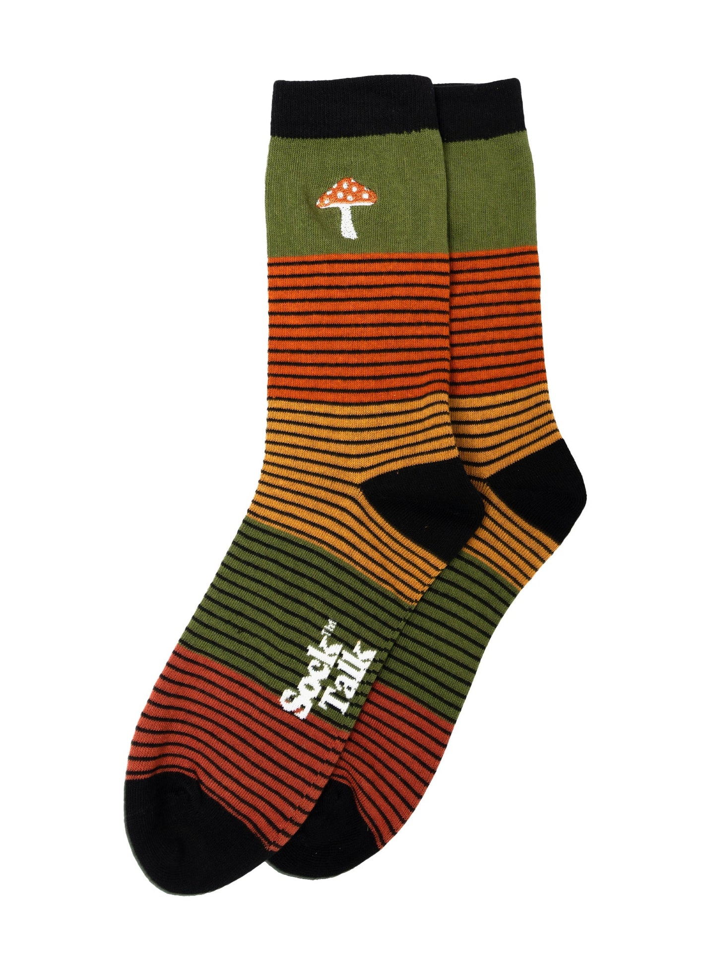 Embroidered-Toadstool-Striped-Combed-Cotton-Socks-in-Khaki-Laid-Flat