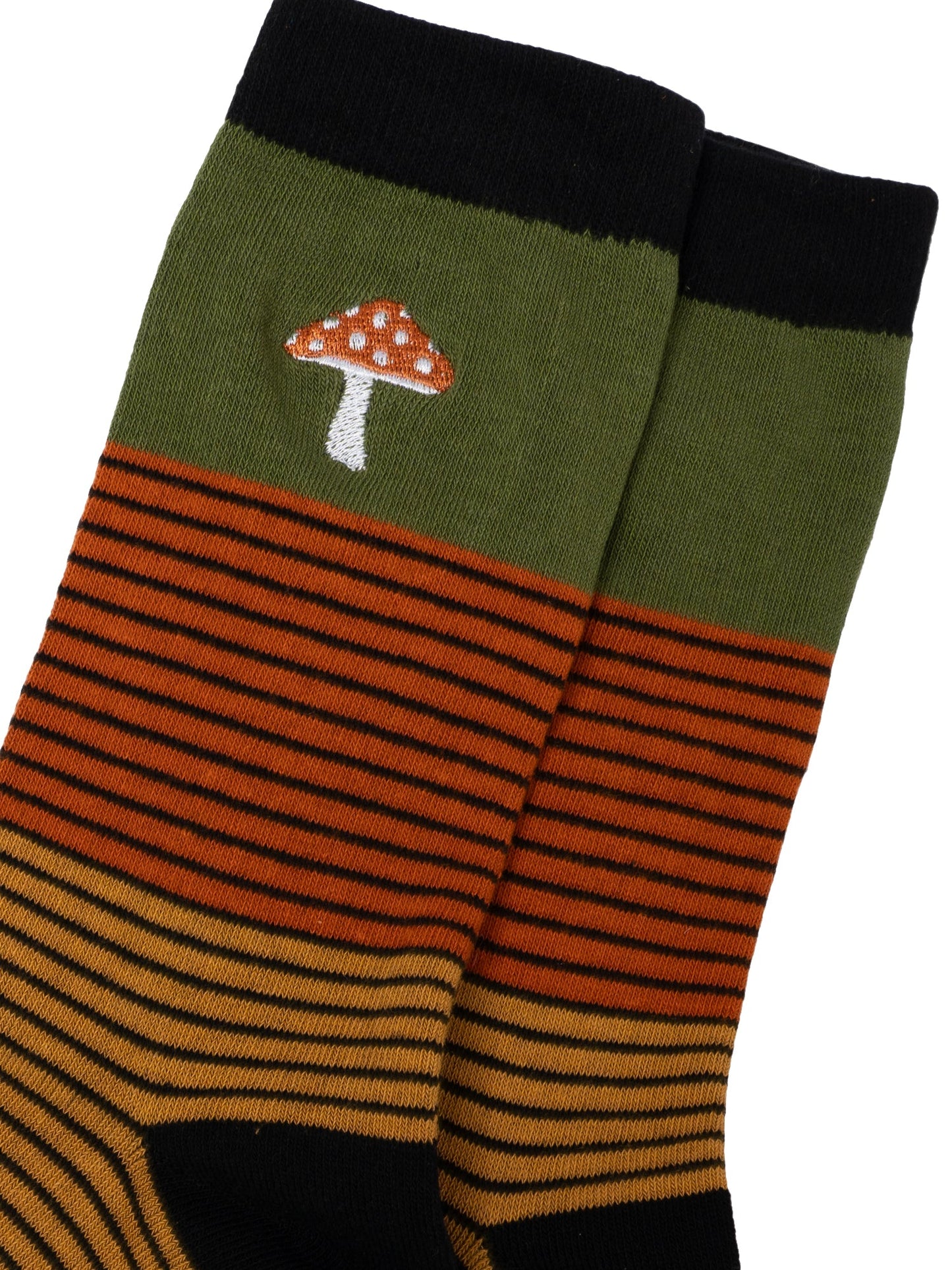 Embroidered-Toadstool-Striped-Combed-Cotton-Socks-in-Khaki-Close-Up