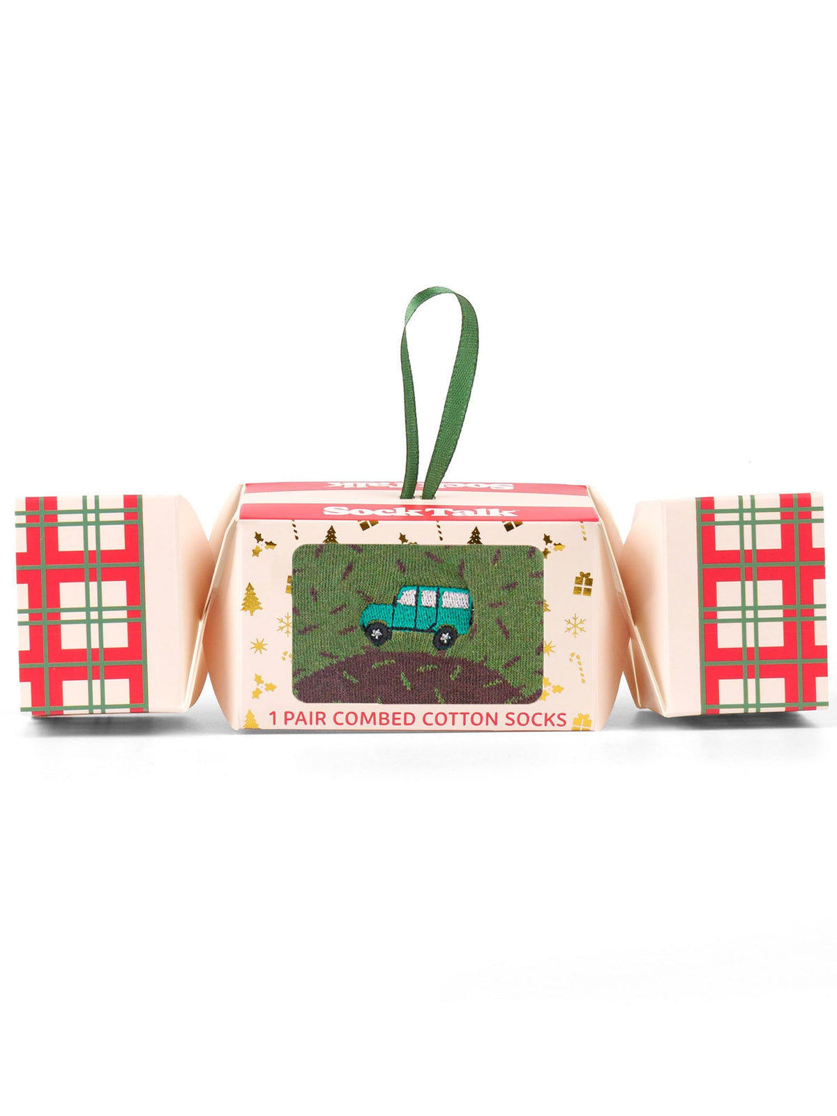Off-Roader-Embroidered-Combed-Cotton-Crew-Socks-Christmas-Cracker-Gift-Box-in-Green/Brown
