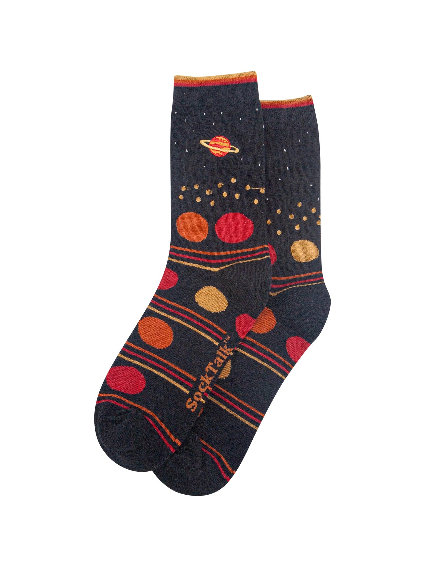 Planet-Combed-Cotton-Pattern-Embroidered-Socks-in-Black/Red-Laid-Flat