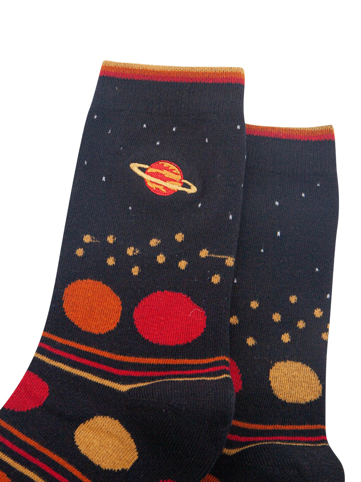 Planet-Combed-Cotton-Pattern-Embroidered-Socks-in-Black/Red-Close-Up