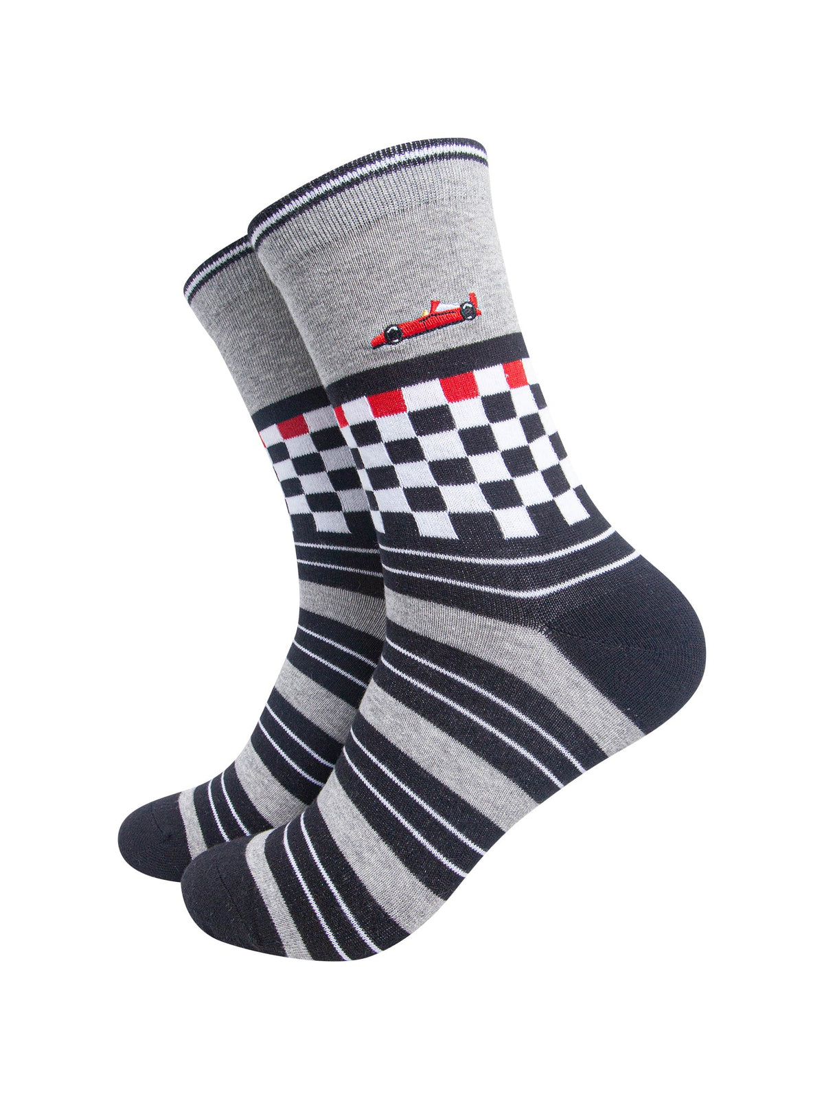 Racecar-Combed-Cotton-Pattern-Embroidered-Socks-in-Grey-Marl-On-Mannequin