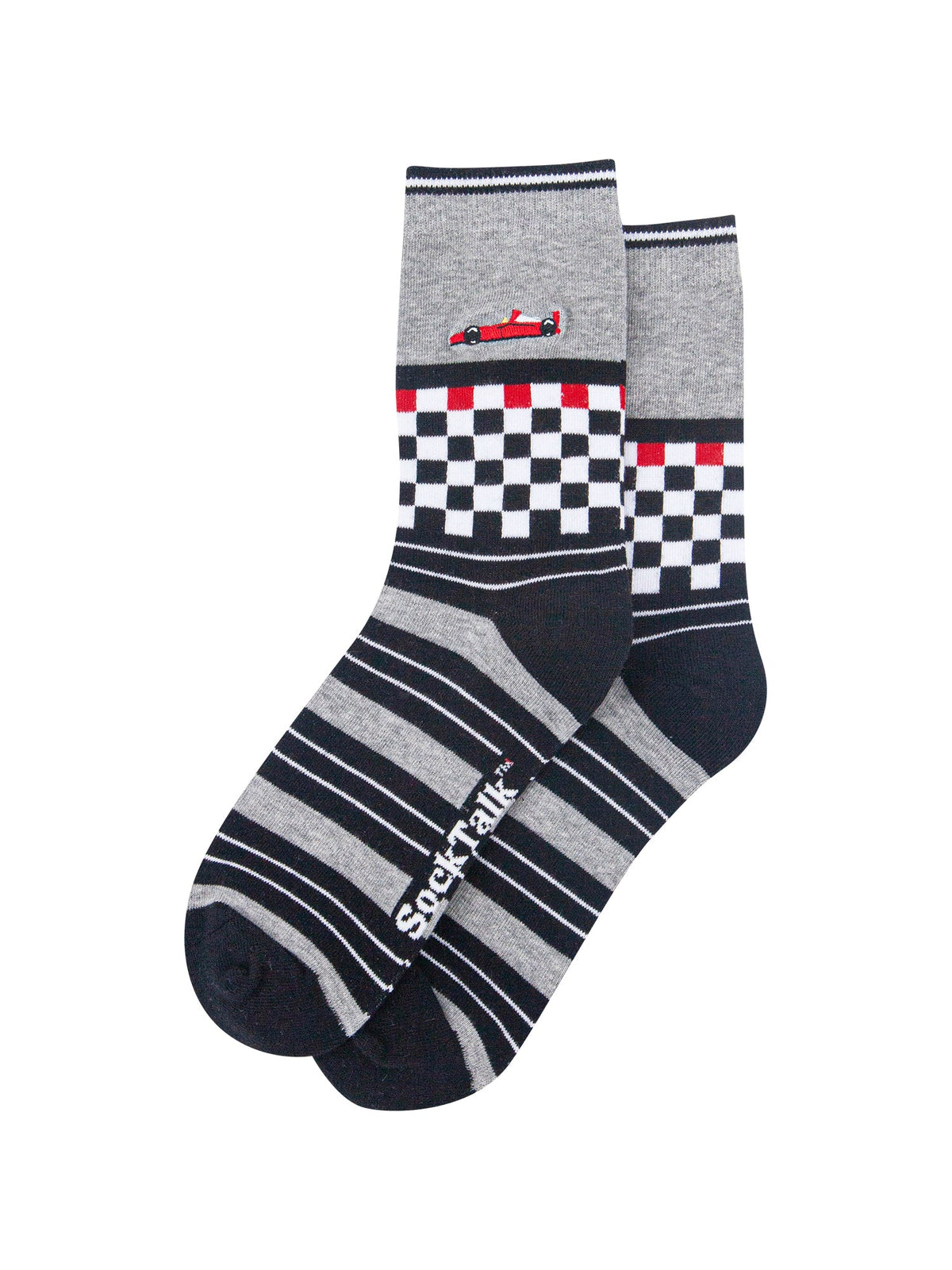 Racecar-Combed-Cotton-Pattern-Embroidered-Socks-in-Grey-Marl-Laid-Flat