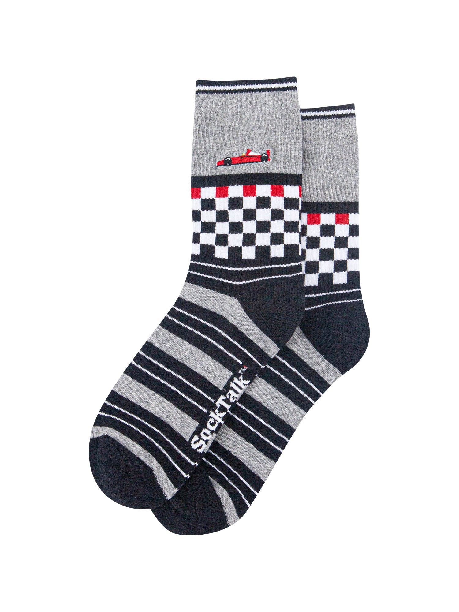 Racecar-Combed-Cotton-Pattern-Embroidered-Socks-in-Grey-Marl-Laid-Flat