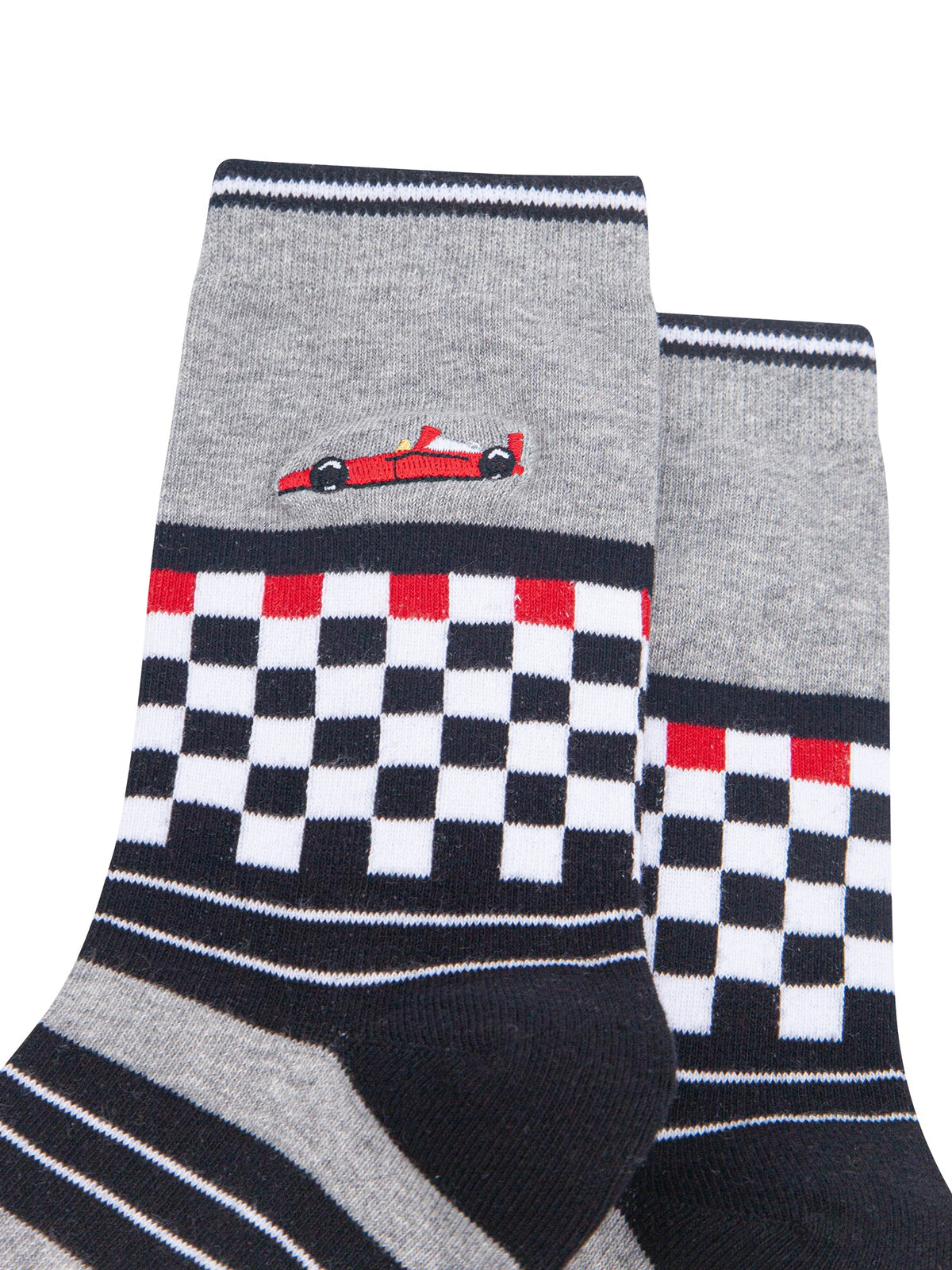 Racecar-Combed-Cotton-Pattern-Embroidered-Socks-in-Grey-Marl-Close-Up