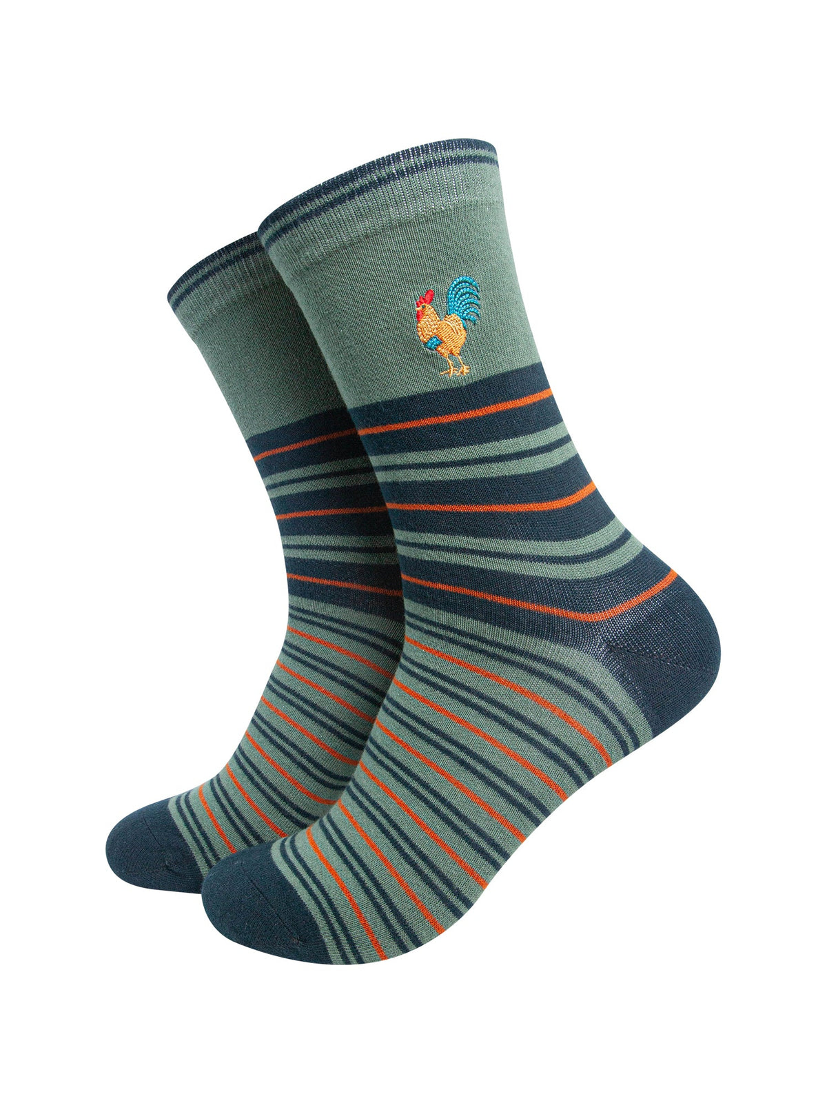 Rooster-Combed-Cotton-Pattern-Embroidered-Socks-in-Sage-Green-On-Mannequin