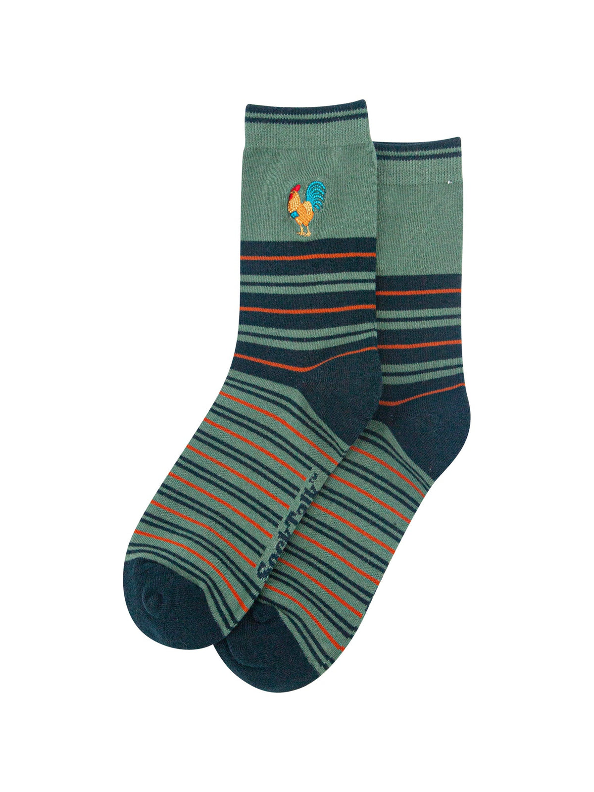 Rooster-Combed-Cotton-Pattern-Embroidered-Socks-in-Sage-Green-Laid-Flat