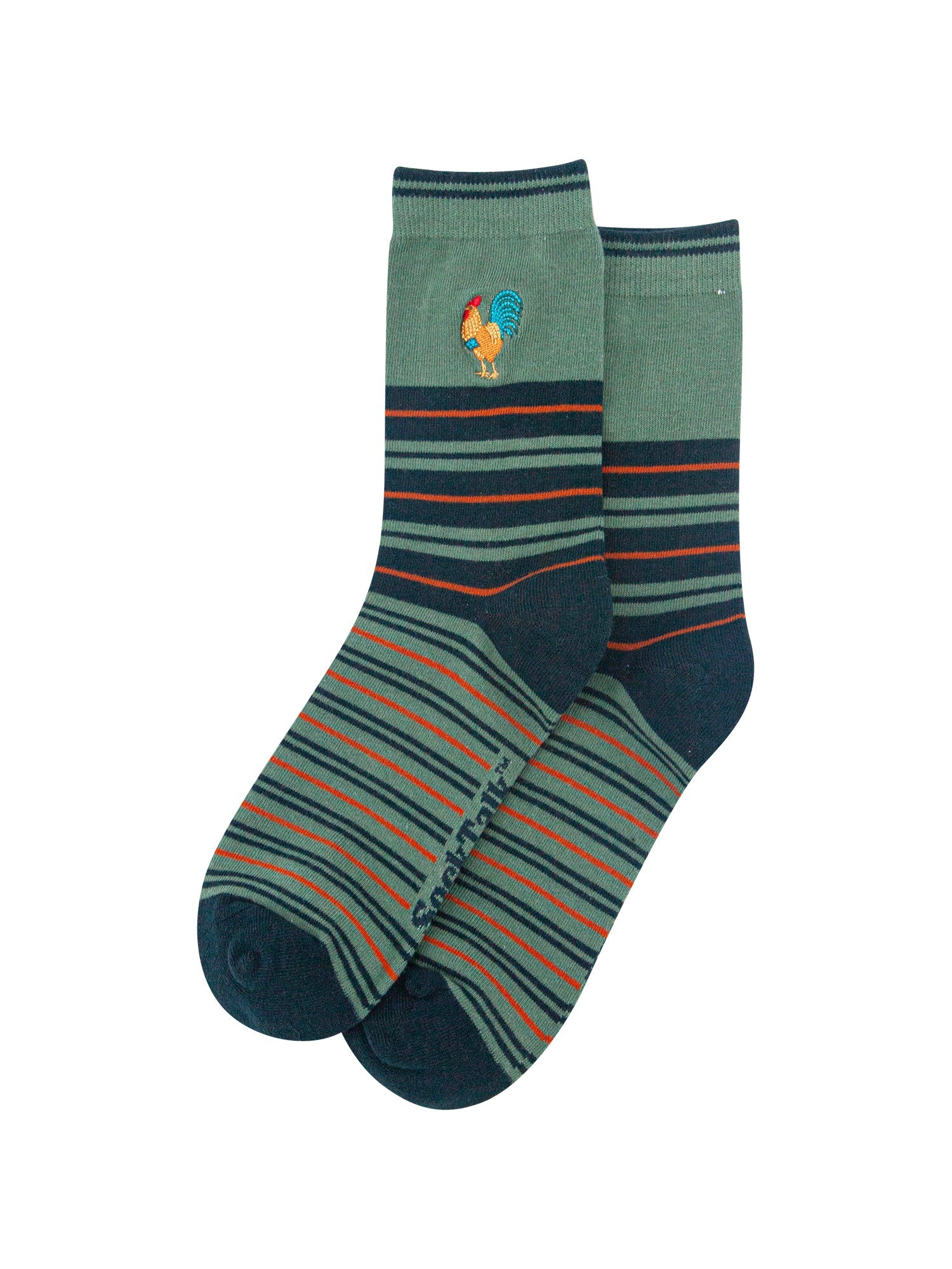 Rooster-Combed-Cotton-Pattern-Embroidered-Socks-in-Sage-Green-Laid-Flat
