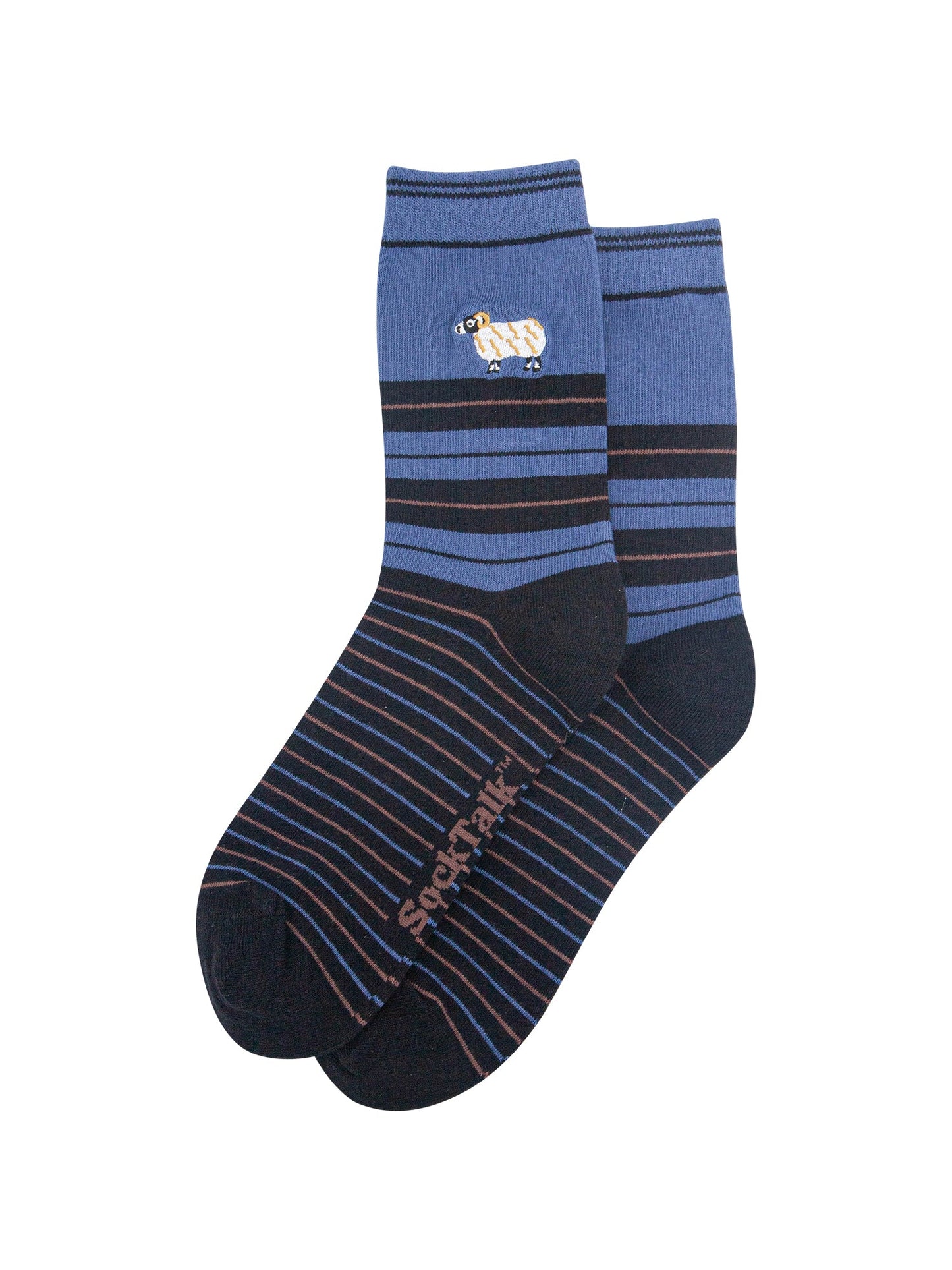 Sheep-Combed-Cotton-Pattern-Embroidered-Socks-in-Denim-Blue-Laid-Flat