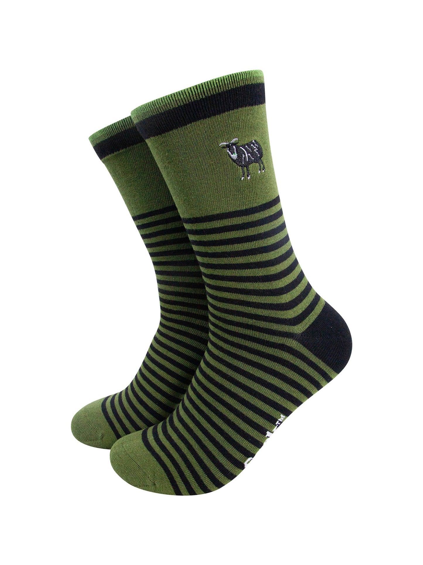 Embroidered-Black-Sheep-Striped-Combed-Cotton-Socks-in-Green-Mannequin