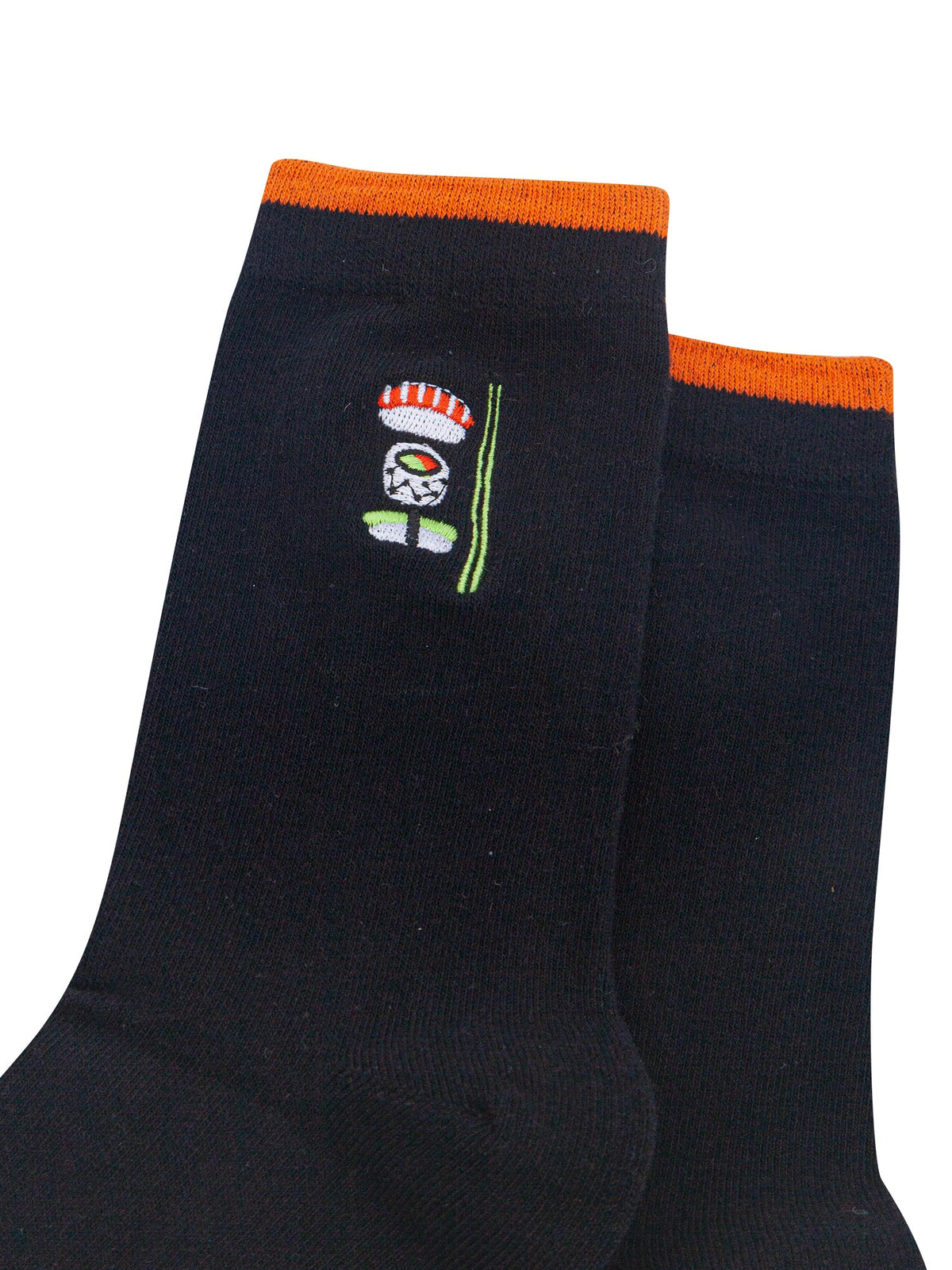 Sushi-Combed-Cotton-Pattern-Embroidered-Socks-in-Black-Close-Up