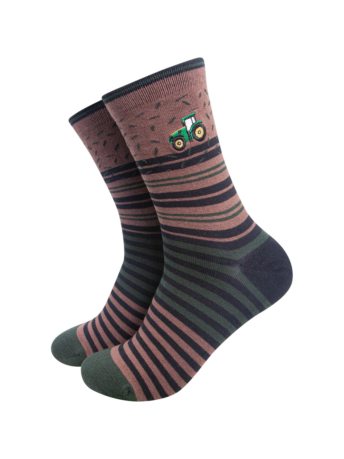Tractor-Combed-Cotton-Pattern-Embroidered-Socks-in-Brown-On-Mannequin