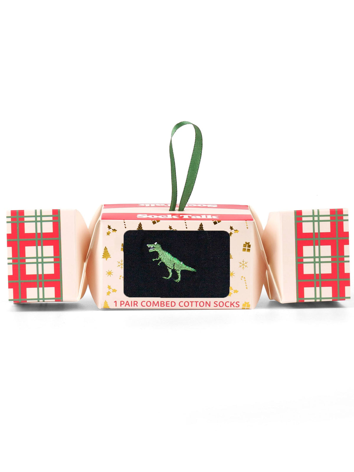 T-Rex-Embroidered-Combed-Cotton-Crew-Socks-Christmas-Cracker-Gift-Box-in-Black/Green