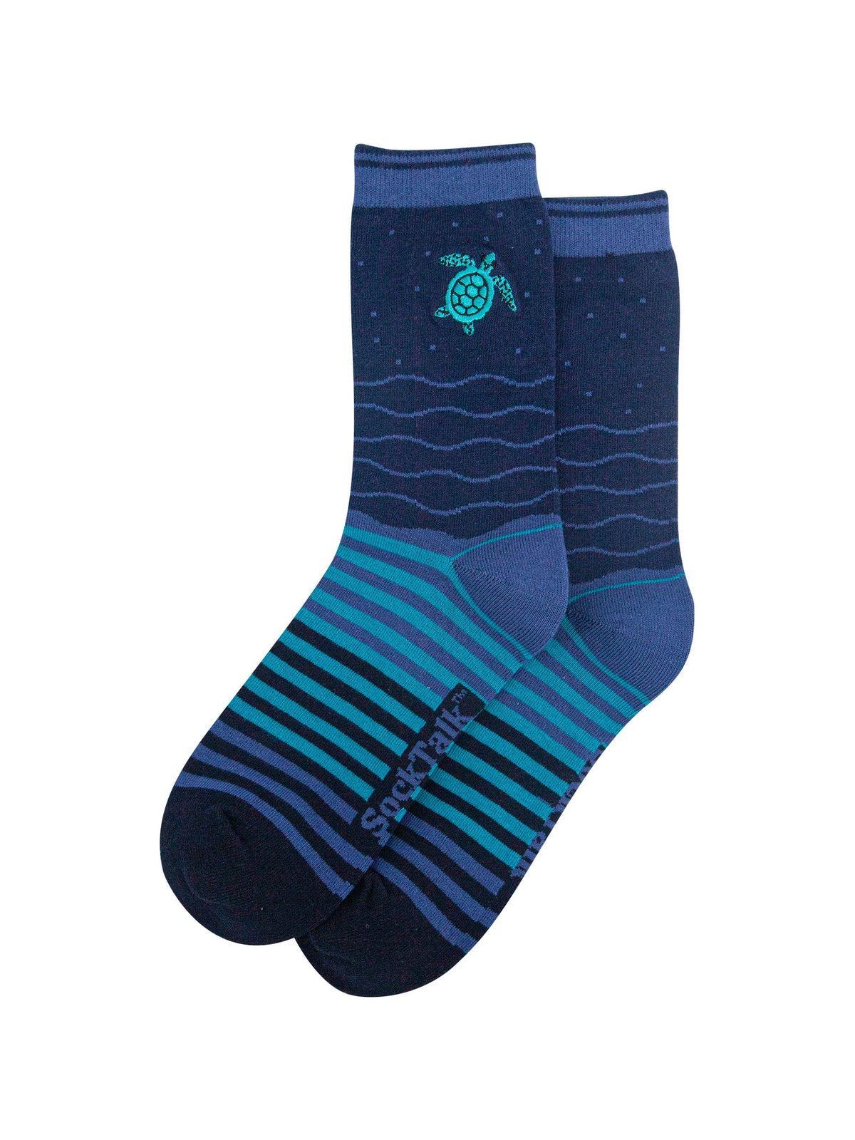 Seagull-Combed-Cotton-Pattern-Embroidered-Socks-in-Teal/Navy-Blue-Laid-Flat