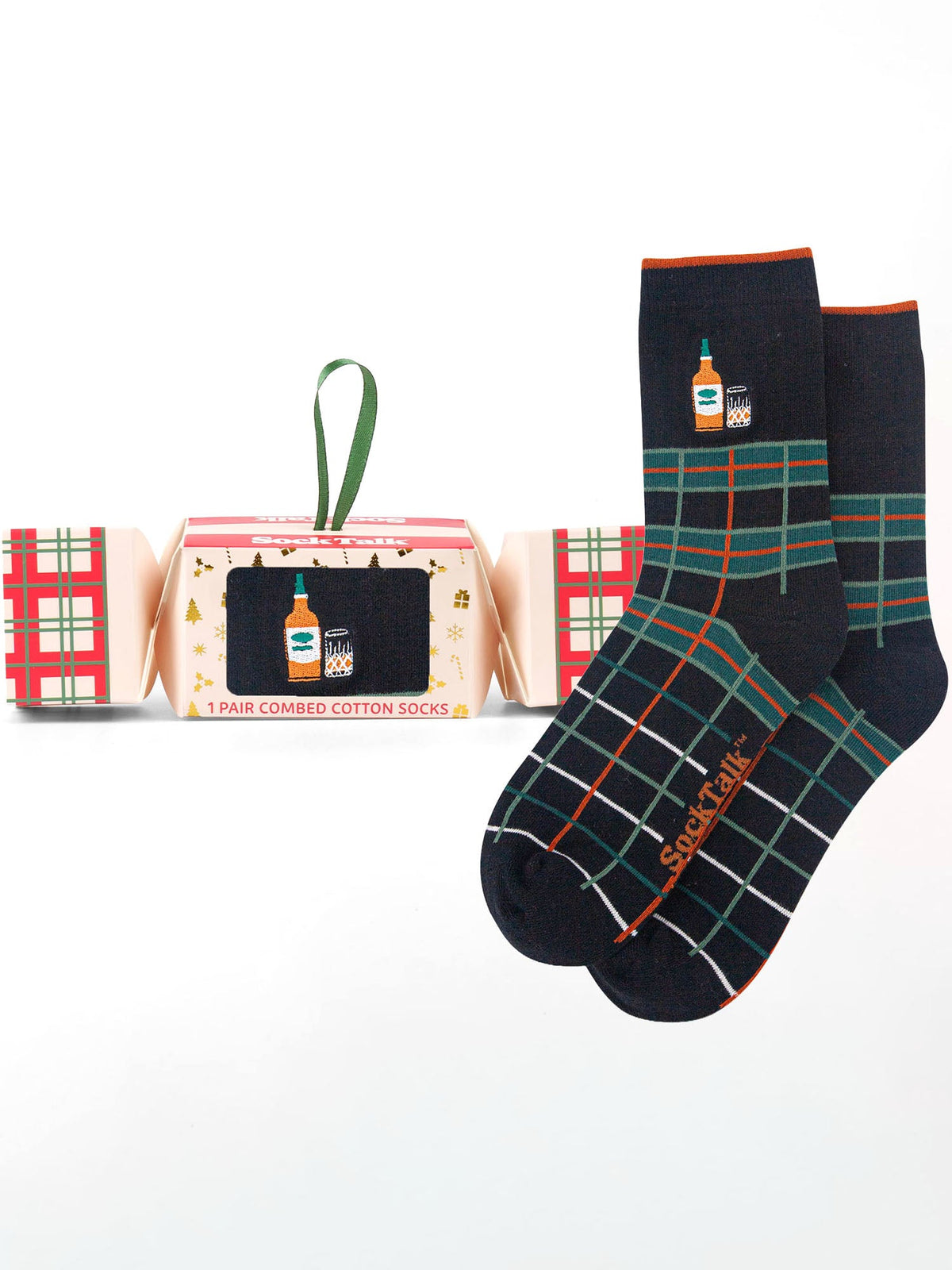 Whisky-Embroidered-Combed-Cotton-Crew-Socks-Christmas-Cracker-Gift-Box-in-Black/Green