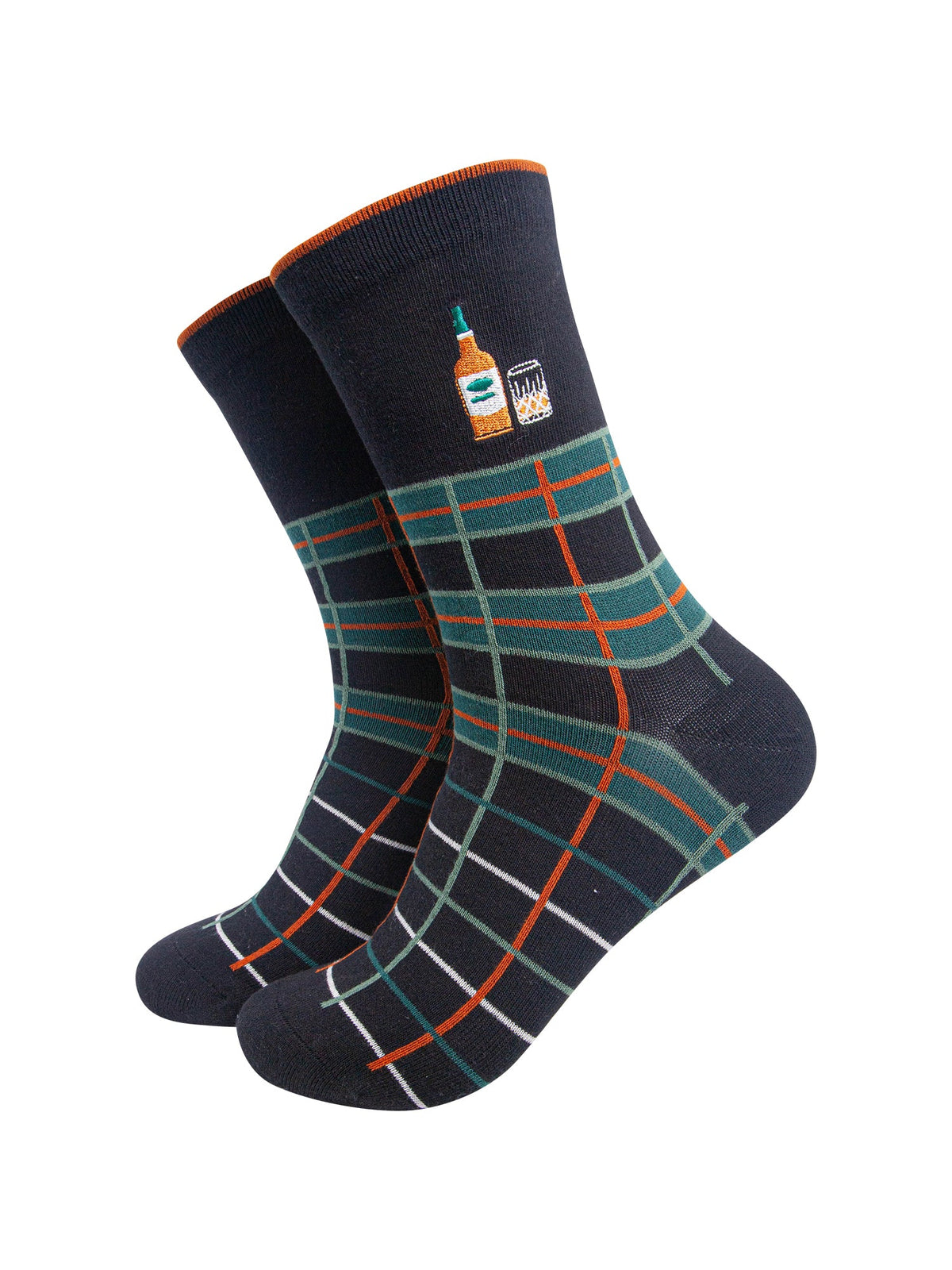 Whisky-Combed-Cotton-Pattern-Embroidered-Socks-in-Black/Green-On-Mannequin