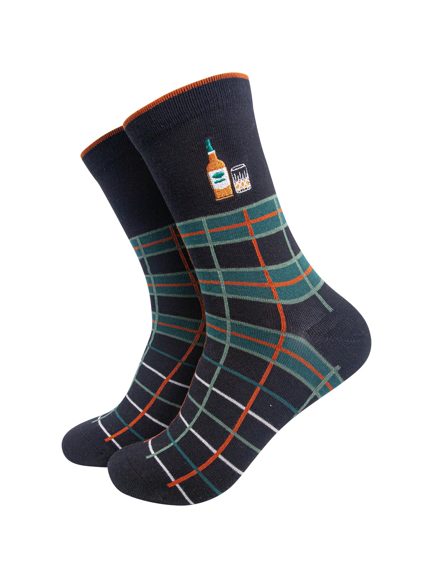 Whisky-Combed-Cotton-Pattern-Embroidered-Socks-in-Black/Green-On-Mannequin