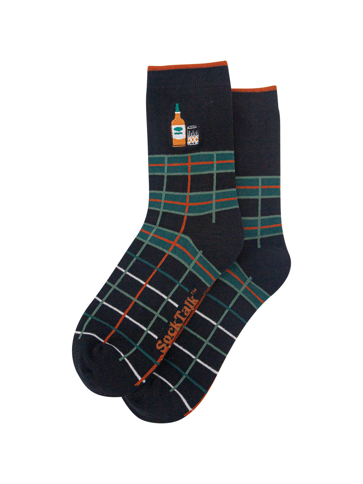 Whisky-Combed-Cotton-Pattern-Embroidered-Socks-in-Black/Green-Laid-Flat