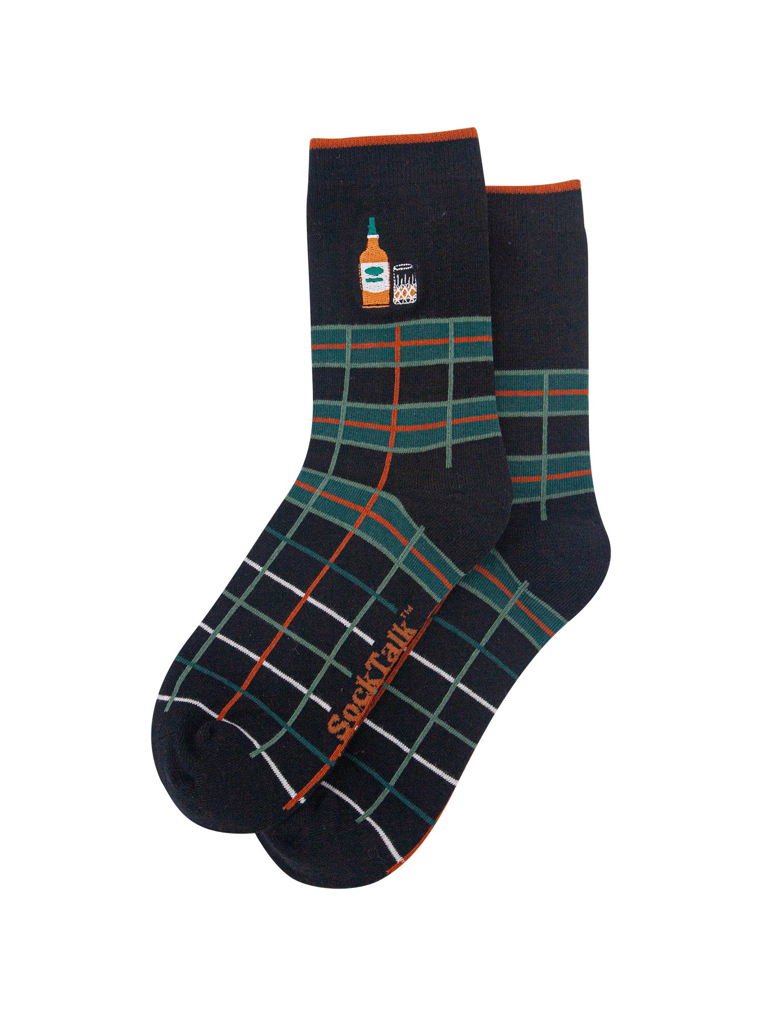 Whisky-Combed-Cotton-Pattern-Embroidered-Socks-in-Black/Green-Laid-Flat