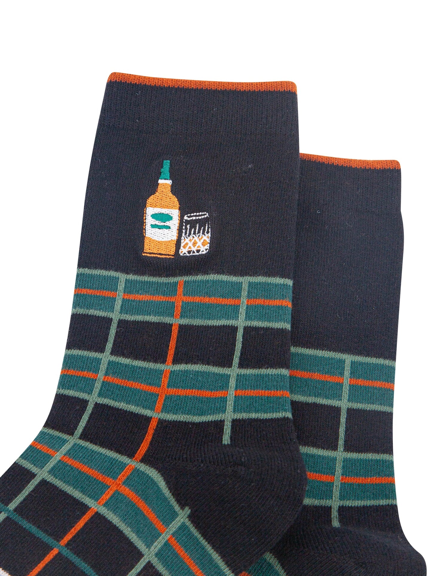 Whisky-Combed-Cotton-Pattern-Embroidered-Socks-in-Black/Green-Close-Up
