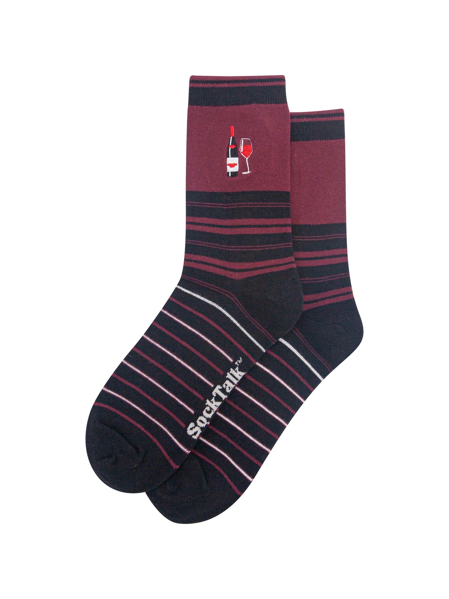 Red-Wine-Combed-Cotton-Pattern-Embroidered-Socks-in-Burgundy-Laid-Flat