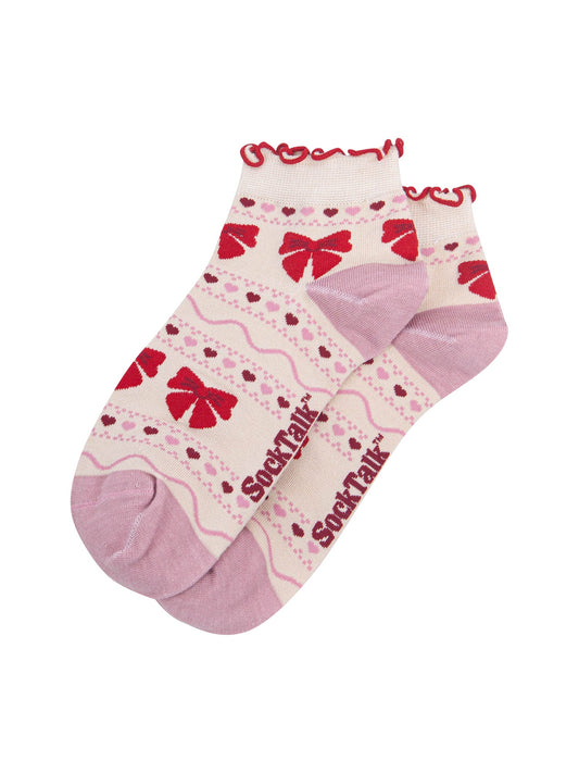 Bow-Fair-Isle-Women's-Bamboo-Trainer-Socks-in-Cream-Close-Up