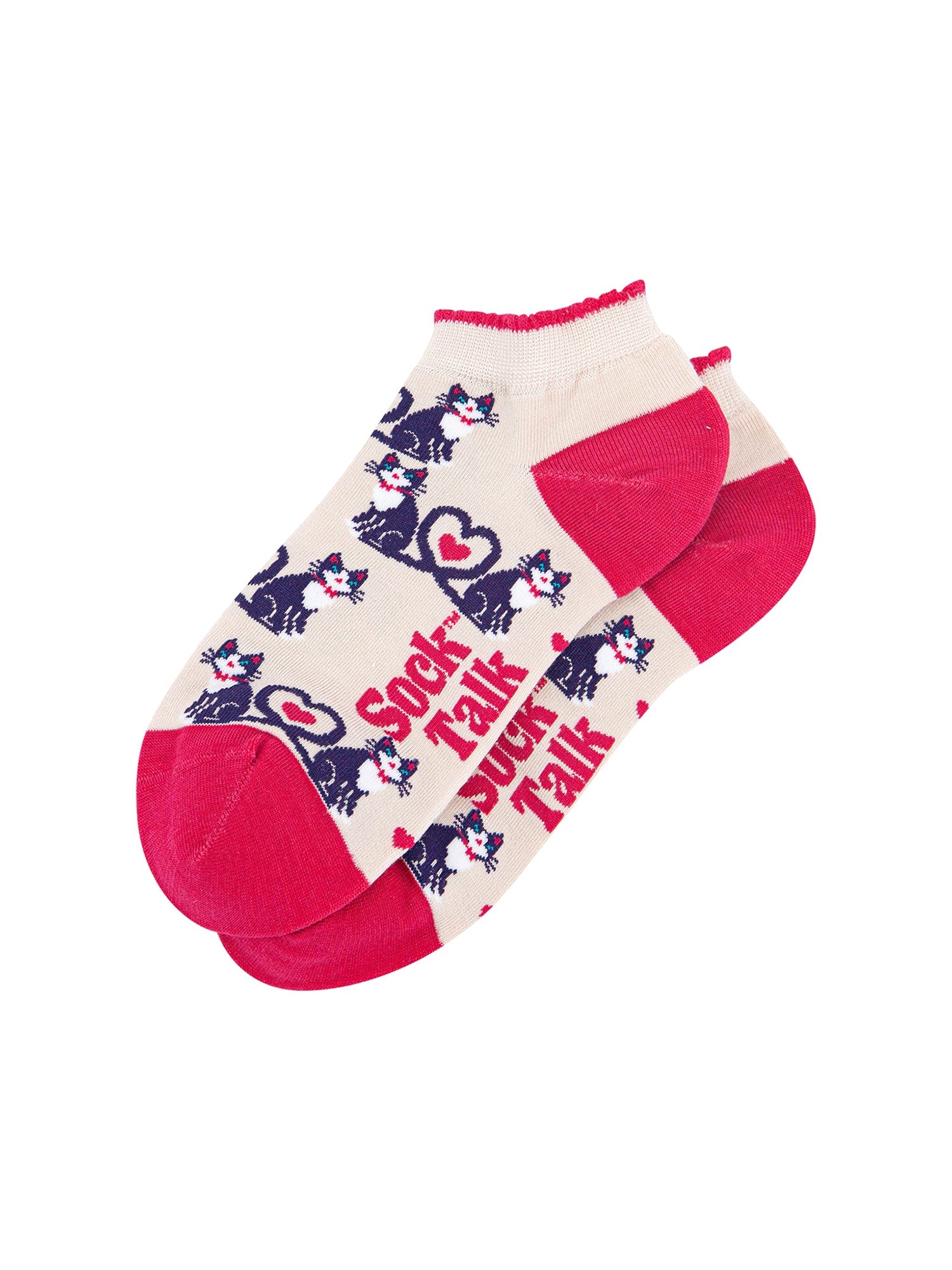 Cats-in-Love-Bamboo-Trainer-Socks-in-Cream-Laid-Flat