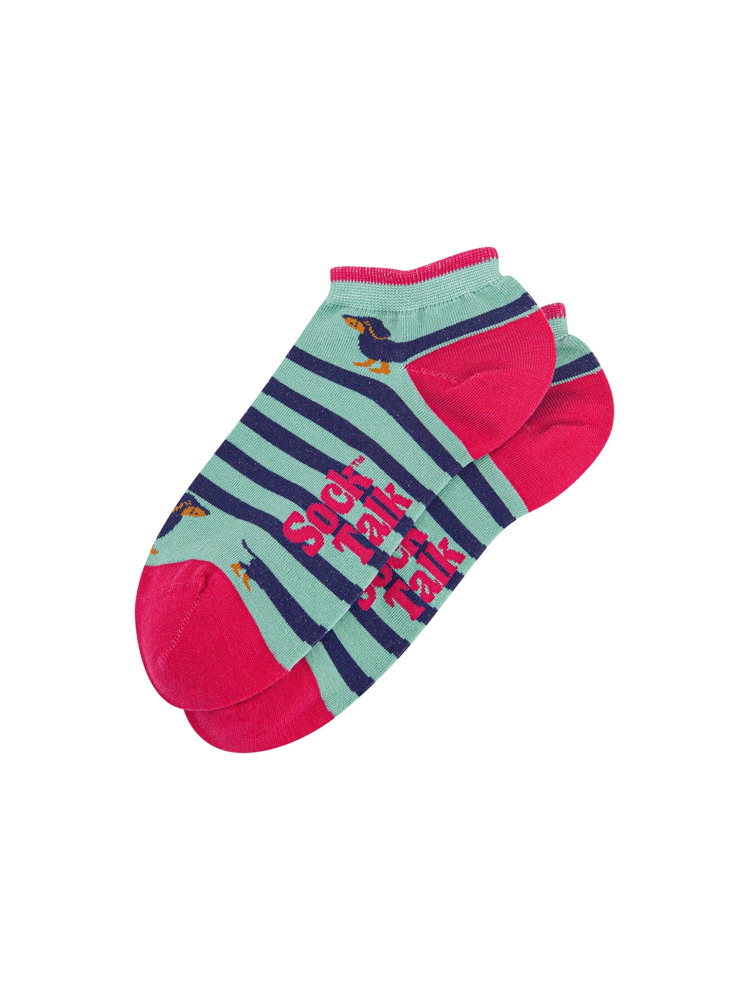 Winding-Sausage-Dog-Bamboo-Trainer-Socks-in-Mint-Lying-Flat