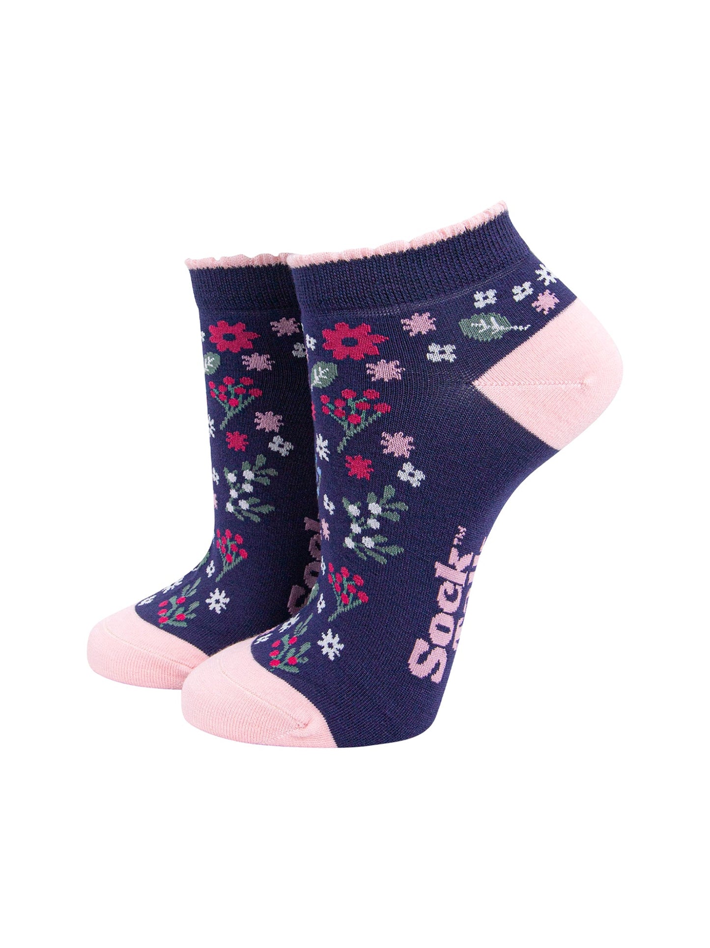 Wildflowers-Bamboo-Trainer-Socks-in-Navy-Blue-Mannequin