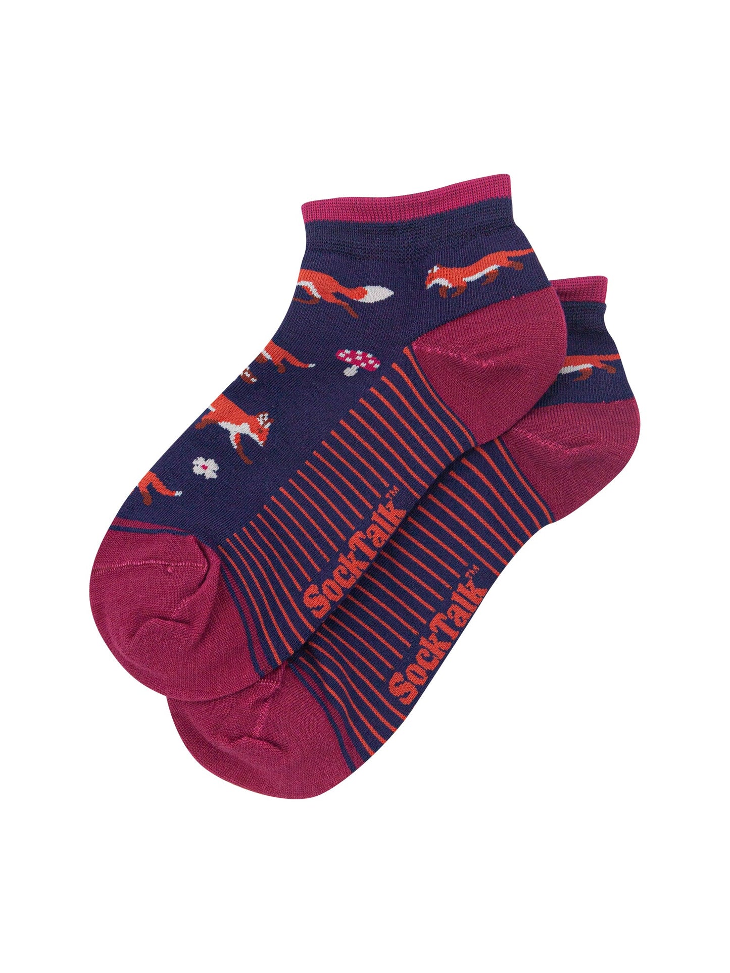 Fox-Women's-Bamboo-Trainer-Socks-in-Navy-Blue-Laid-Flat