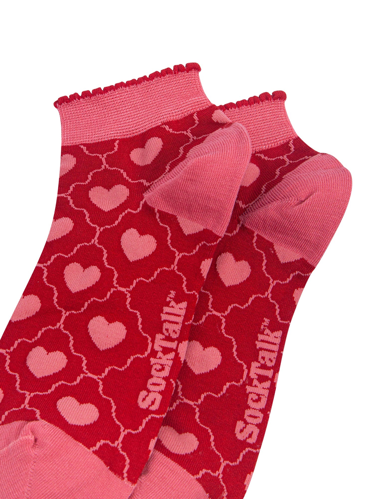 Heart-Women's-Bamboo-Trainer-Socks-in-Red-Close-Up