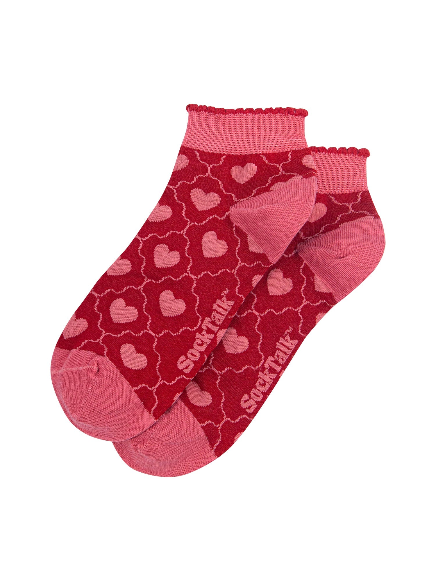 Heart-Women's-Bamboo-Trainer-Socks-in-Red-Laid-Flat