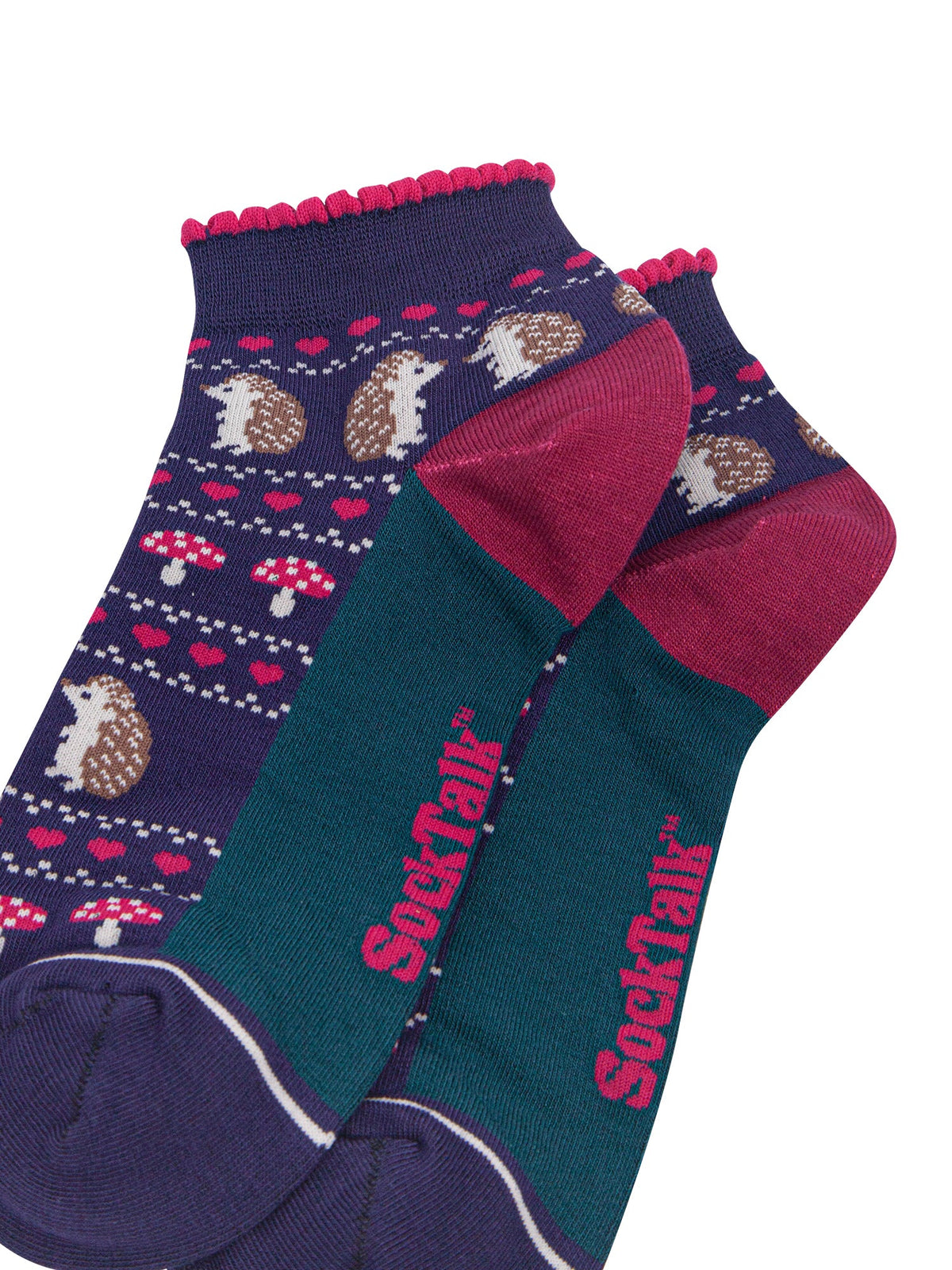 Hedgehog-Women's-Bamboo-Trainer-Socks-in-Navy-Blue-Close-Up