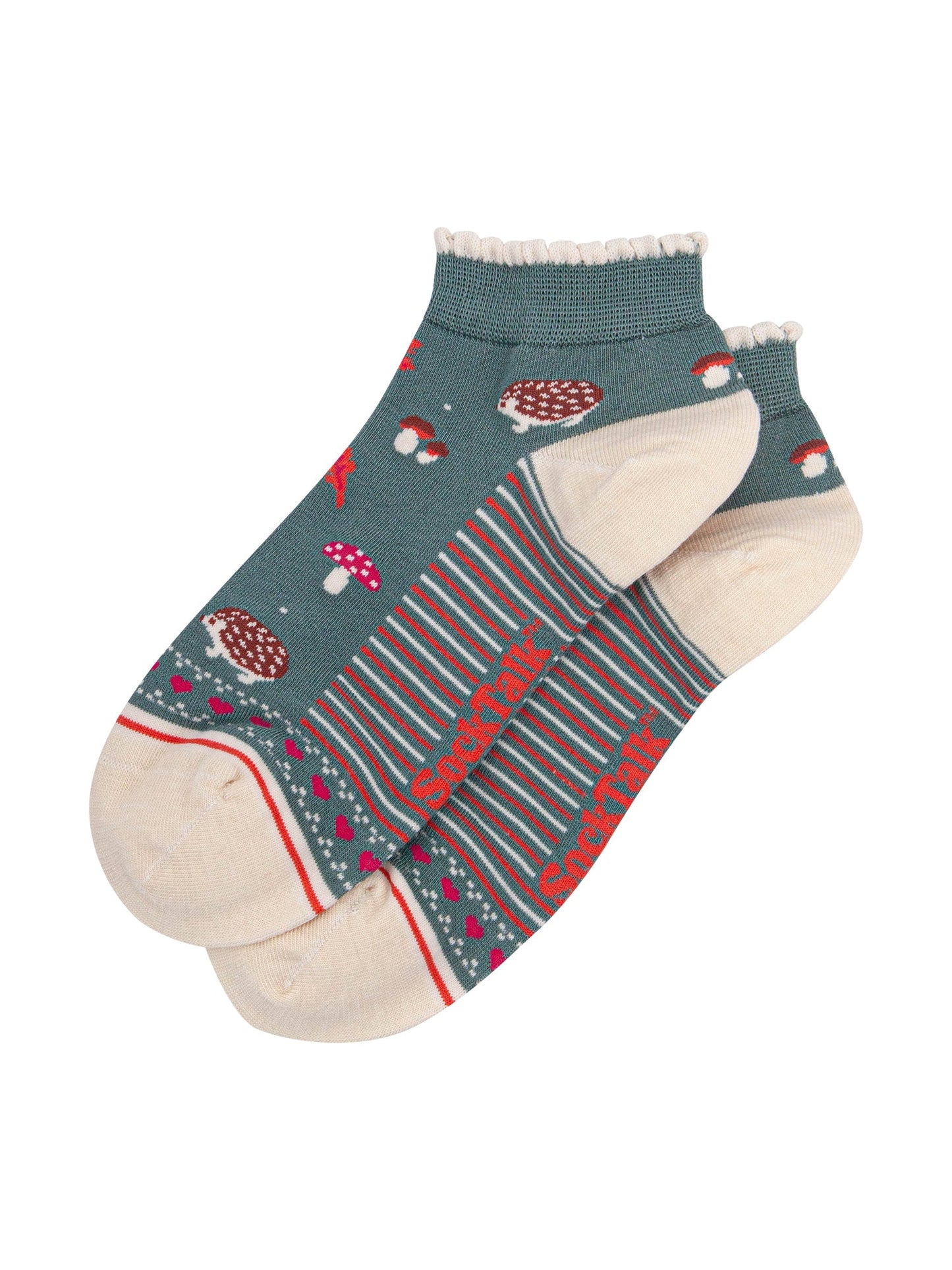 Hedgehog-Women's-Bamboo-Trainer-Socks-in-Sage-Green-Laid-Flat