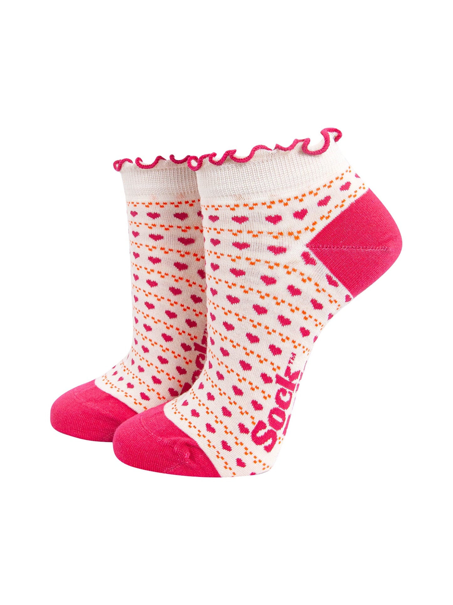 Love-Heart-Striped-Bamboo-Trainer-Socks-in-Pink-On-Mannequin