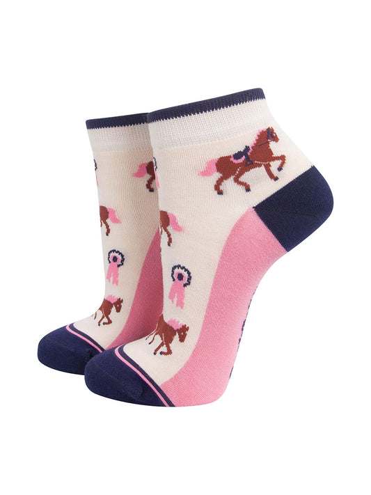 Horse Riding Women's Bamboo Trainer Socks in Cream