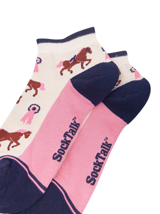 Horse-Riding-Women's-Bamboo-Trainer-Socks-in-Cream-Close-Up