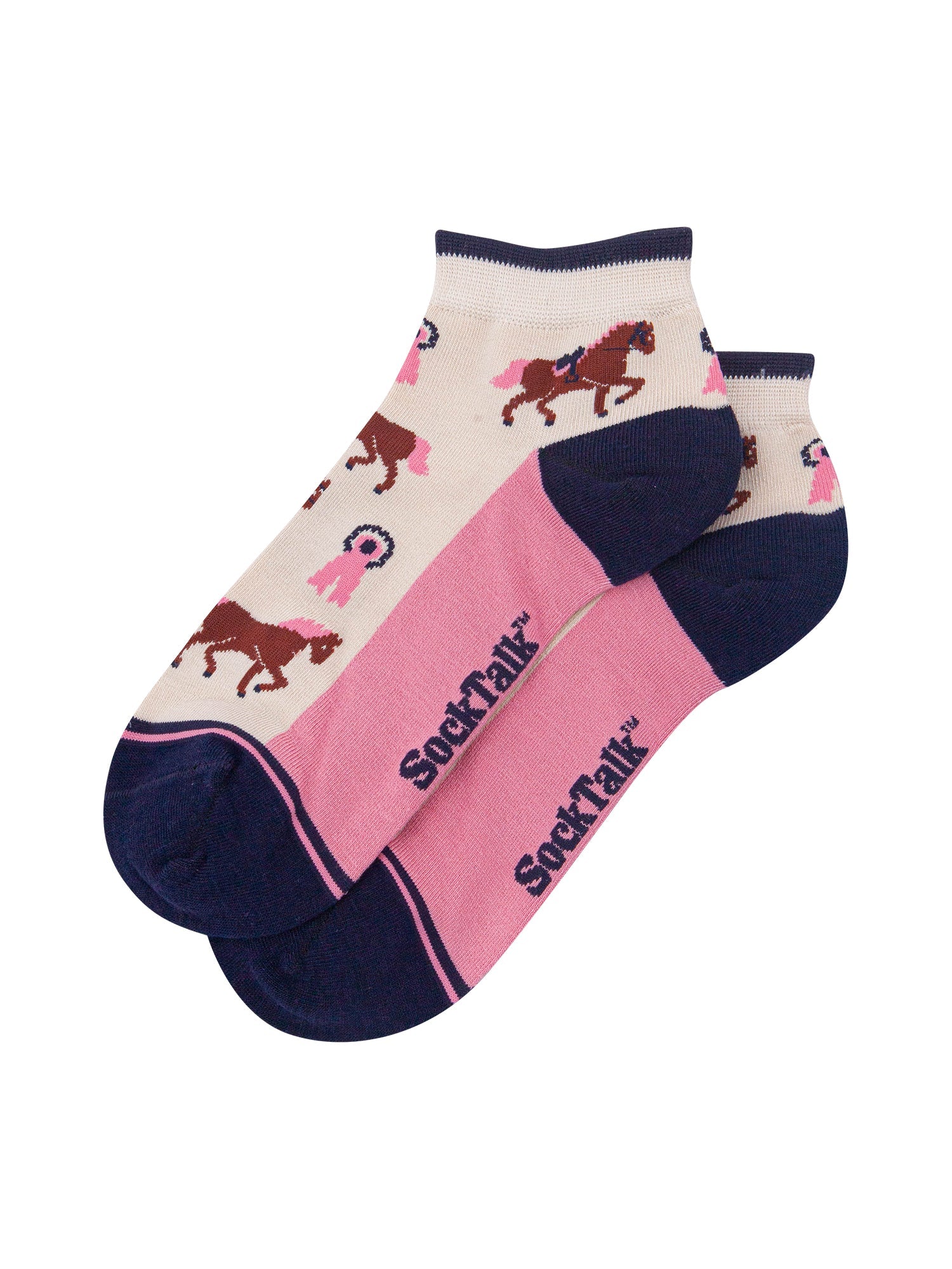 Horse-Riding-Women's-Bamboo-Trainer-Socks-in-Cream-Laid-Flat