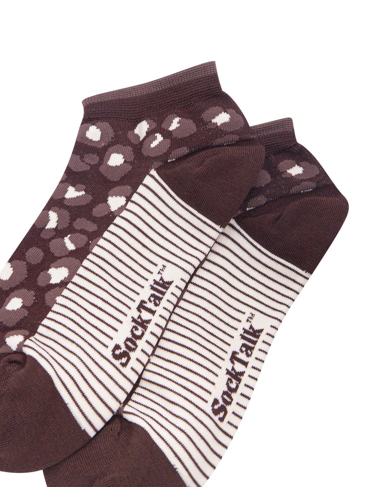 Leopard-Print-Women's-Bamboo-Trainer-Socks-in-Brown-Close-Up