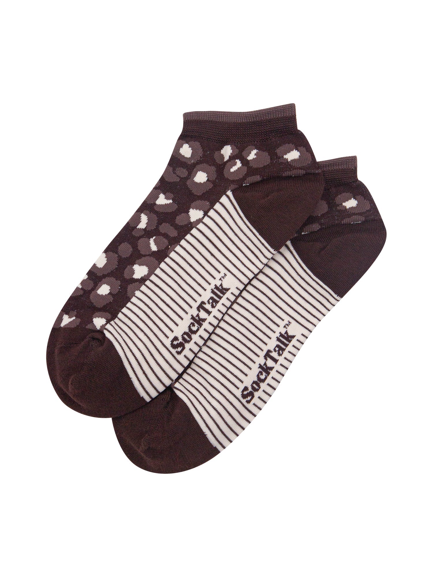 Leopard-Print-Women's-Bamboo-Trainer-Socks-in-Brown-Laid-Flat