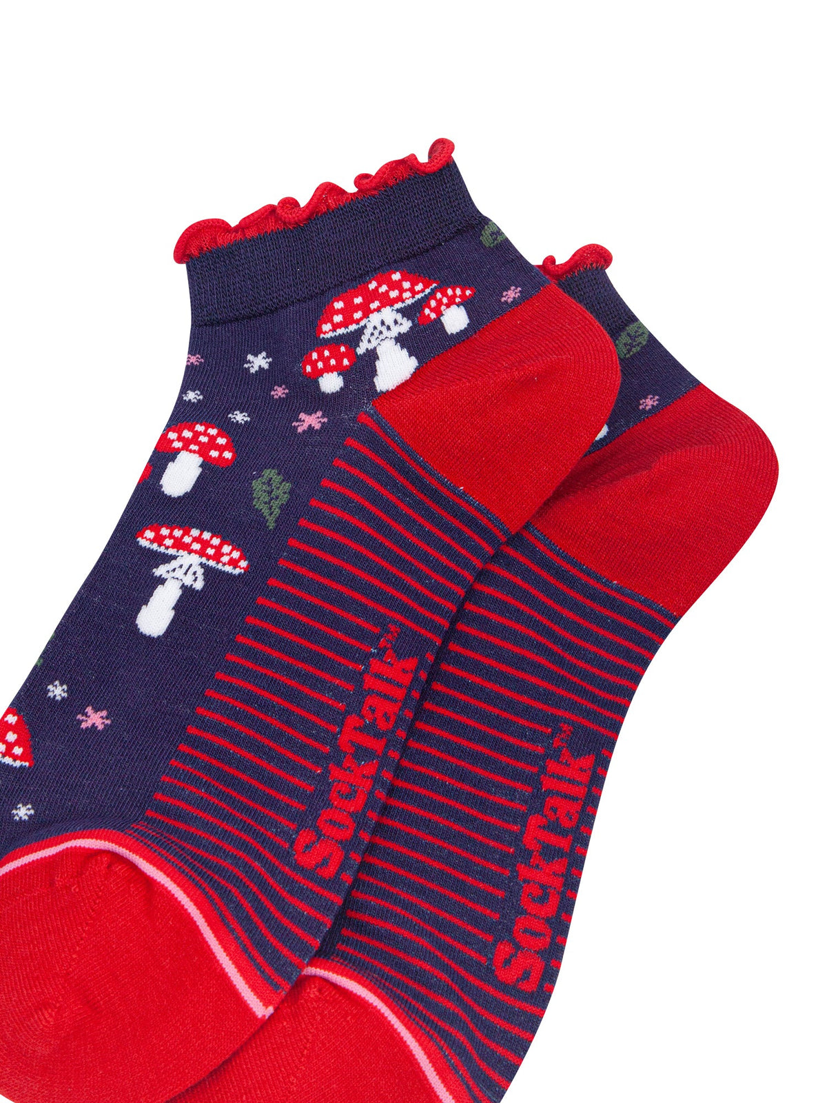 Toadstools-Women's-Bamboo-Trainer-Socks-in-Navy-Blue-Close-Up