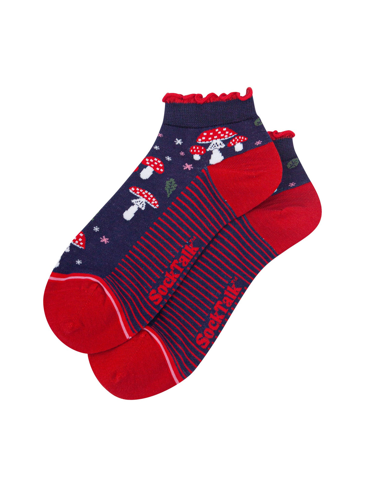 Toadstools-Women's-Bamboo-Trainer-Socks-in-Navy-Blue-Laid-Flat